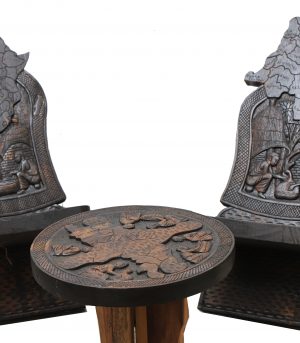 Tribal Congolese Table/Chairs – Black